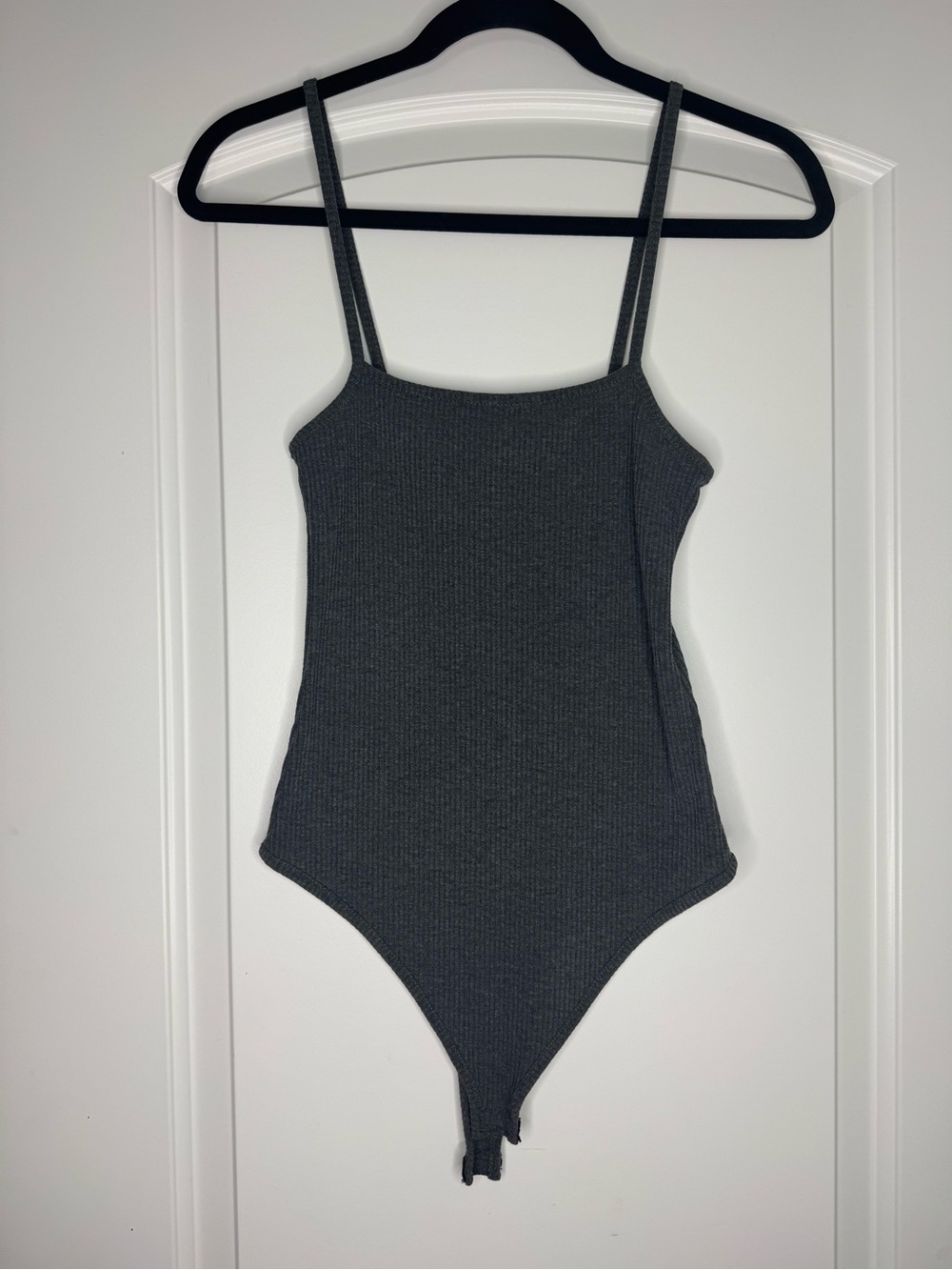 Ribbed One-Piece Bodysuit in Dark Gray
